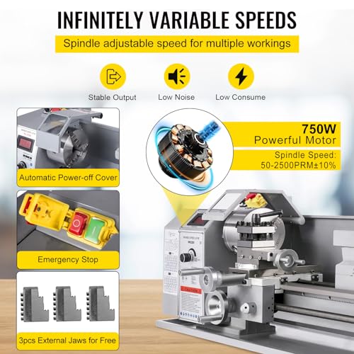 VEVOR Metal Lathe, 8.26"x28.3" Lathe Machine, 2500 RPM Variable Speed Change 750W Brushless Motor Precision Lathe Milling Machine for Various Metal Turning Working