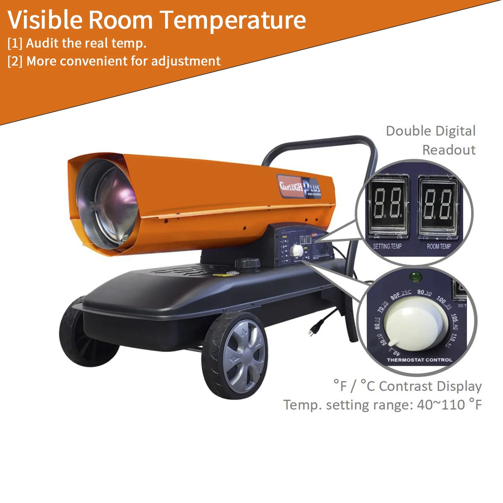 KEHOMY 220 Portable Movable Torpedo Forced Air 215000BTU Heavy-duty Kerosene/Diesel Heater with Thermostat Control and Overheat Protection for Jobsite,Garage,Construction Site and Farm
