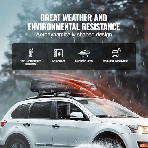 VEVOR Rooftop Cargo Carrier, 22 Cubic Feet Roof Cargo Box, ABS Hard Shell Roof Box, with Dual-Sided Opening and 2 Reinforced Straps, Aerodynamic, Suitable for most Crossbar, for Car, Wagon, SUV, Black