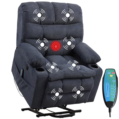 Phoenix Home Large Power Lift Recliner with Massage and Heat for Elderly, Heavy Duty & Safety Motion Reclining Mechanism, Ergonomic Electric Wider Chair with USB Port, 2 Hidden Cup Holders, Brown