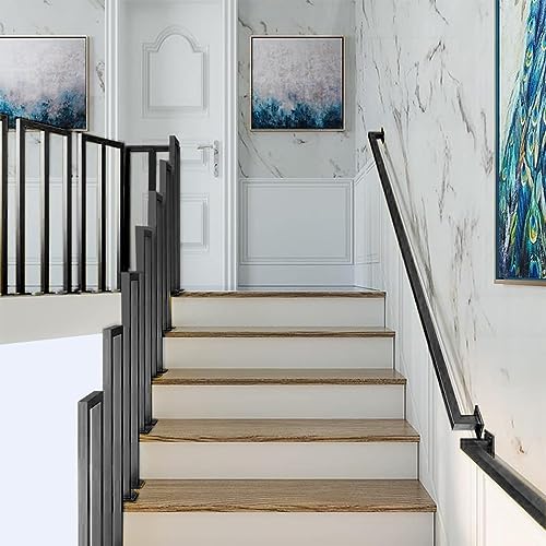 6ft Black Iron Railing Handrails Indoor Stairs, Staircase Handrails Wall Mount, Metal Industrial Pipe Modern Stair Railing 500lbs Load Capacity Auxiliary, for Indoor Outdoor Deck Loft Porch Non-Slip