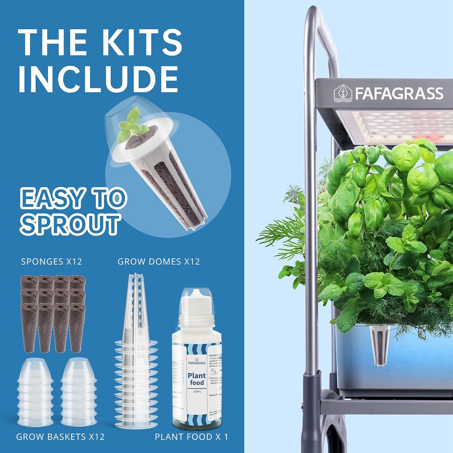 Hydroponics Growing System 12 Pods Stackable Indoor Garden with 6L Removable Tank, Hydroponic Garden with Aeration Pump, 17’’ Height Smart Indoor Herb Garden with Grow Light for Kitchen