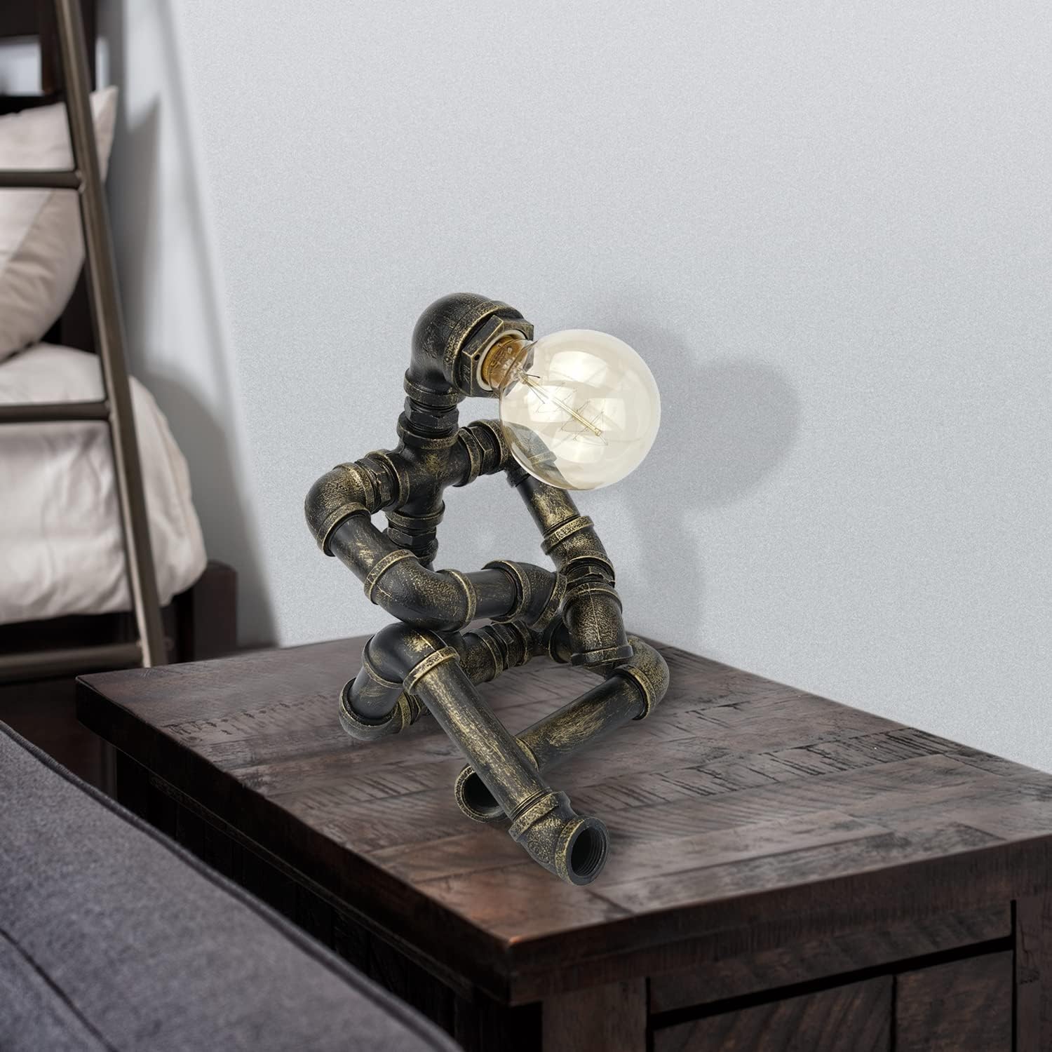 Industrial Robot Lamp Steampunk Table Lamp, Bronze Iron Pipe lamp with Button Switch, Unique Design Retro Decoration Collection for Bedroom Nightstand Bathroom Restaurant Cafe Bar