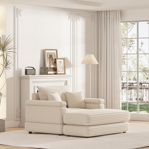 Sectional Sofa for Living Room, 86.6 Inch Corduroy 3 Seater Sofa with 3 Back Pillows, 2 Toss Pillows and Two Ottoman,Comfy Sofa Deep Seat Couch for Living Room
