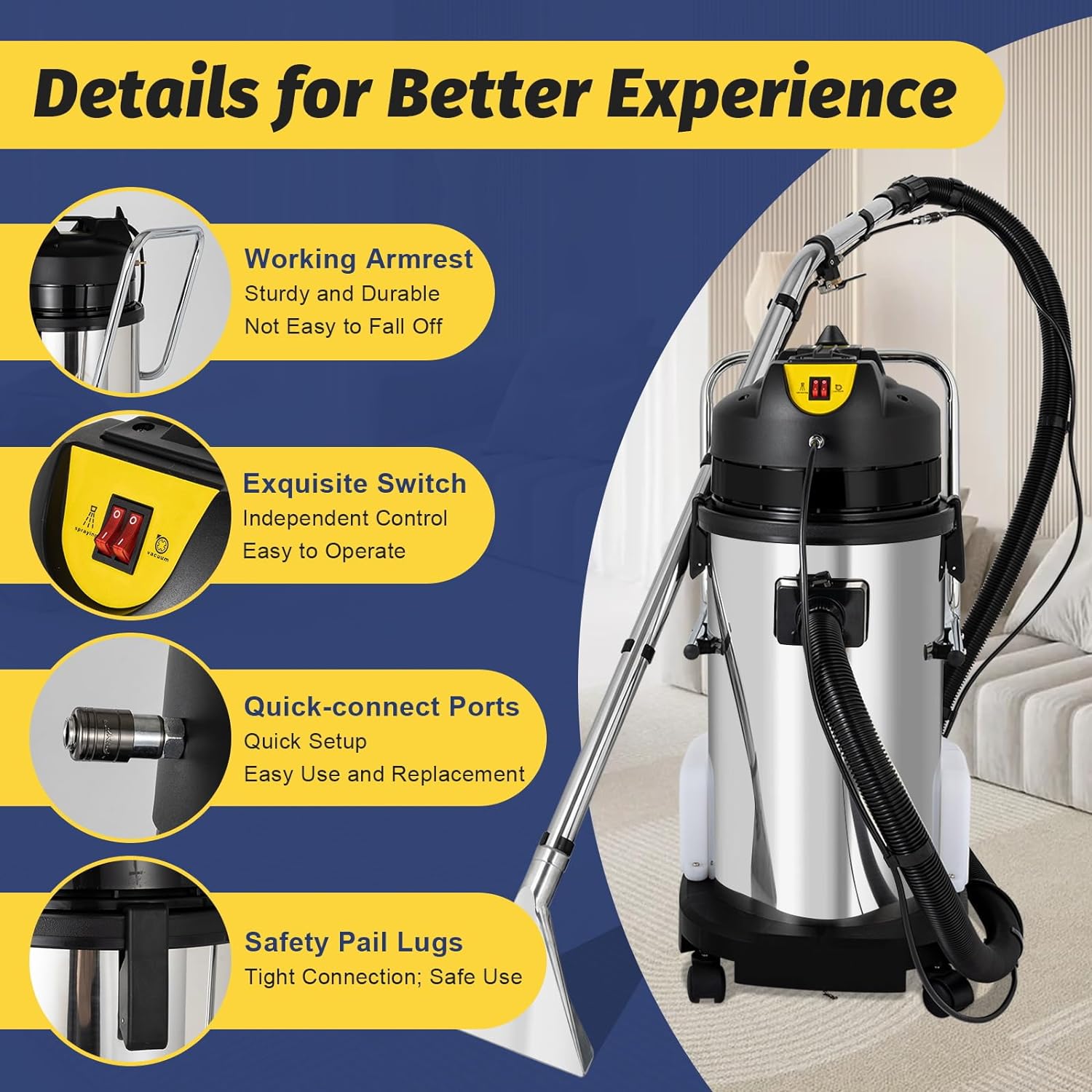 1000W 110V 40L Professional Commercial 3in1 Carpet Spraying Floor Brush Cleaner Extractor Vacuum Washing Machine Portable Carpet Cleaner USA（Two packages）