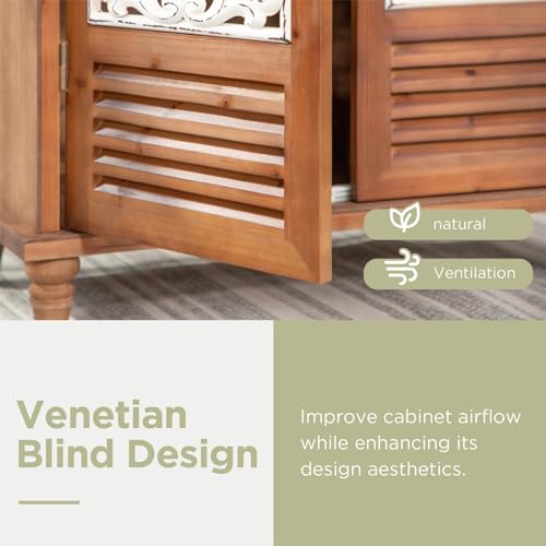 Sophia & William Accent Cabinet with 2 Doors, Distressed Storage Cabinet with Carved Pattern for Kitchen Entryway Living Room