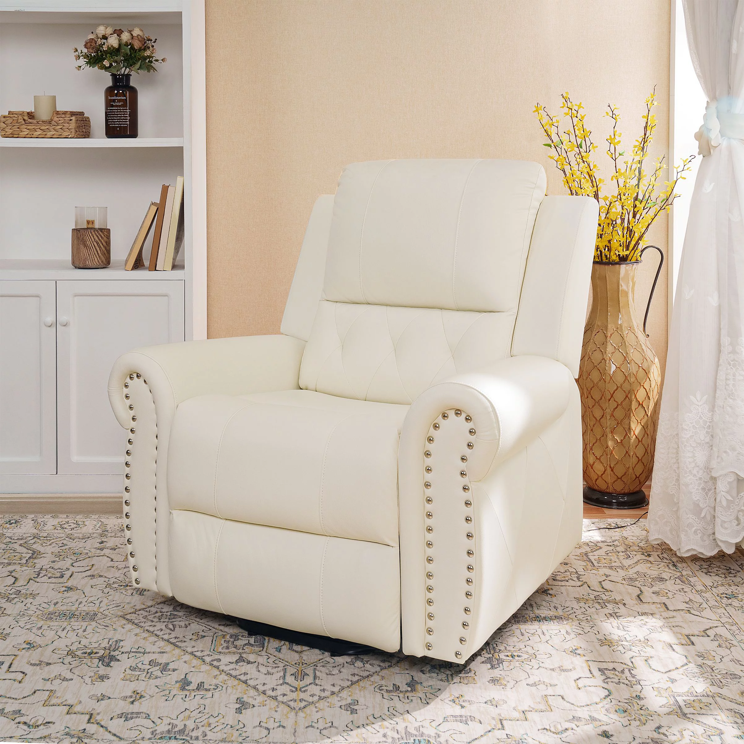 Tatiana Oversized Air Leather Power Lift Recliner Chair with Footrest. Reclining Chair with Remote Control, Premium Studded