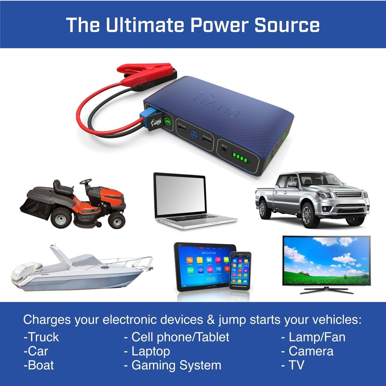 Halo Bolt 58830 mWh Portable Phone Laptop Charger Car Jump Starter with AC Outlet and Car Charger (Gold)