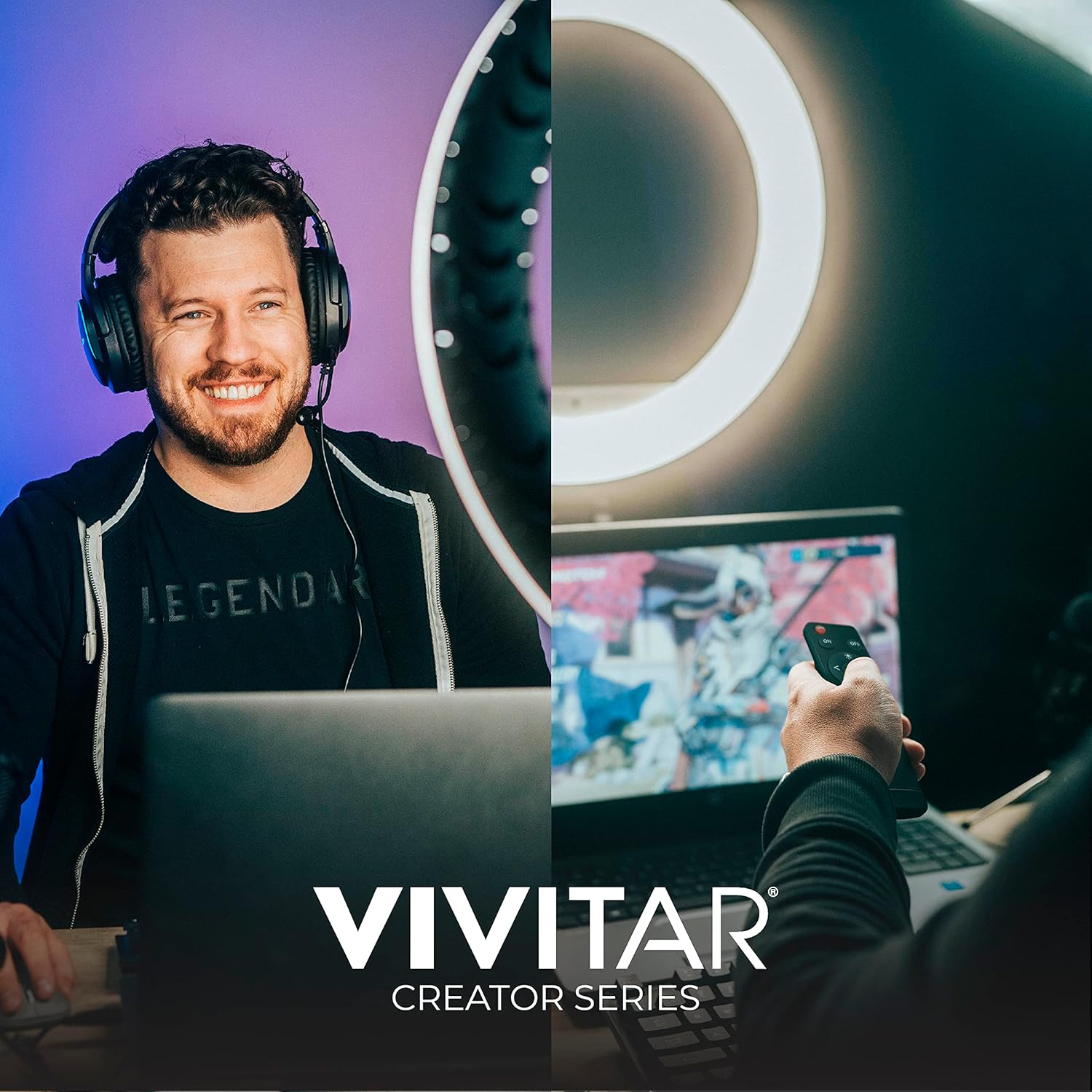 Vivitar LED Ring Light with Stand, 18 Inch Adjustable Brightness Ring Light with Tablet Holder and Wireless Remote, Portable Lighting for Photo Studio, Makeup, Streaming, Photography