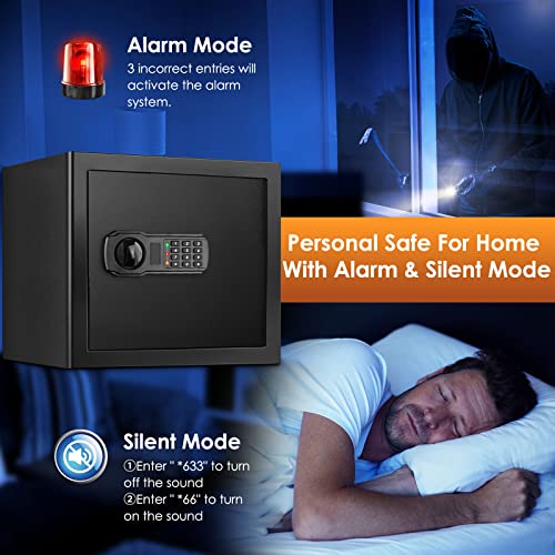 2.5 Cub Home Safe Fireproof Waterproof for HOME USE, Large Cabinet Safe Box with Fireproof Document Bag and Removable Shelf, Personal Security Digital Safe for Home Money Firearm A4 Document