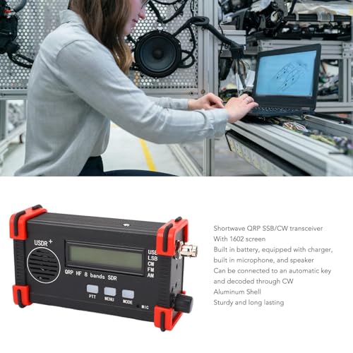 8 Band Short Transceiver, Portable USDX USDR HF QRP SDR Receiver SSB CW QRP Wireless Transceiver 100‑240V (US Plug)