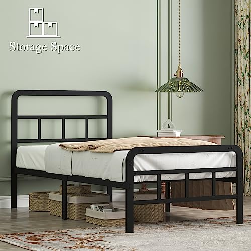 14 inch California King Bed Frames with Headboard and Footboard, Heavy Duty Metal Platform with Steel Slat Support, No Box Spring Needed, Easy Assembly, Black