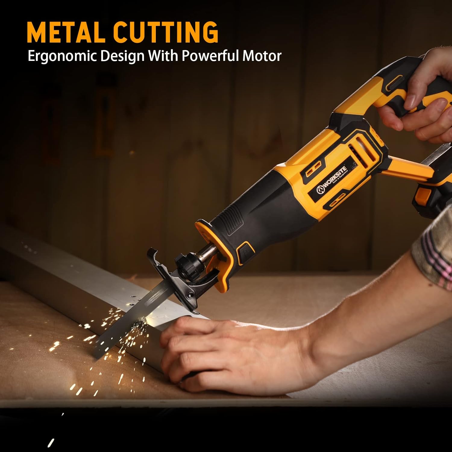 WORKSITE Reciprocating Saw, 20V Cordless Reciprocating Saw w/2.0Ah Battery & 1-Hour Fast Charger, 0-3000 SPM Variable Speed Trigger, 6 Saw Blades for Wood/Metal/PVC Pipe Cutting