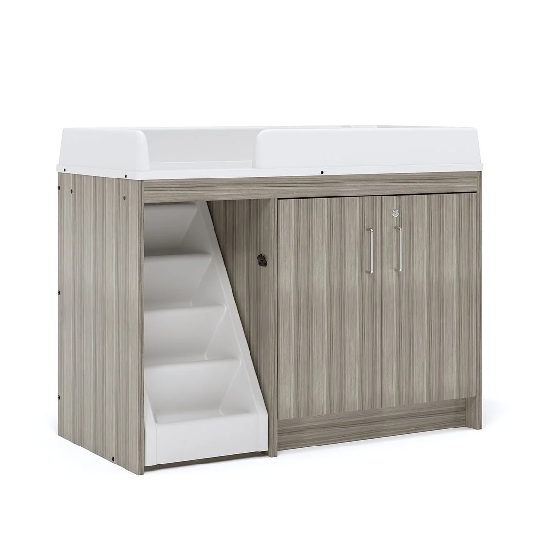 Tot Mate Toddler Walk Up Baby Changing Table with Stairs and Storage, Wood Laminate Finish, Elm Gray