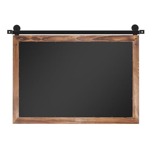 Farmhouse Barn Door Mirror - 41" x 26" Rustic Wood Framed Wall Mirror for Bathroom, Living Room, Bedroom Wall Decor (Brown)
