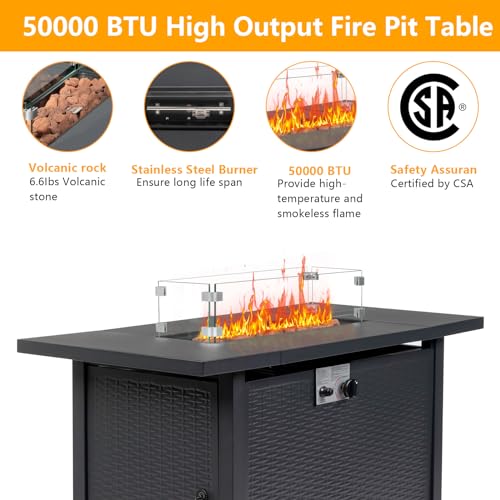 43 Inch Propane Fire Pit Table with Lid and Metal Tabletop for Outdoor, 50,000 BTU Gas Fire Pit Table with 6.6 Pounds Lava Stones,2 in 1 Square Firepit Table for Patio Backyard Garden Party