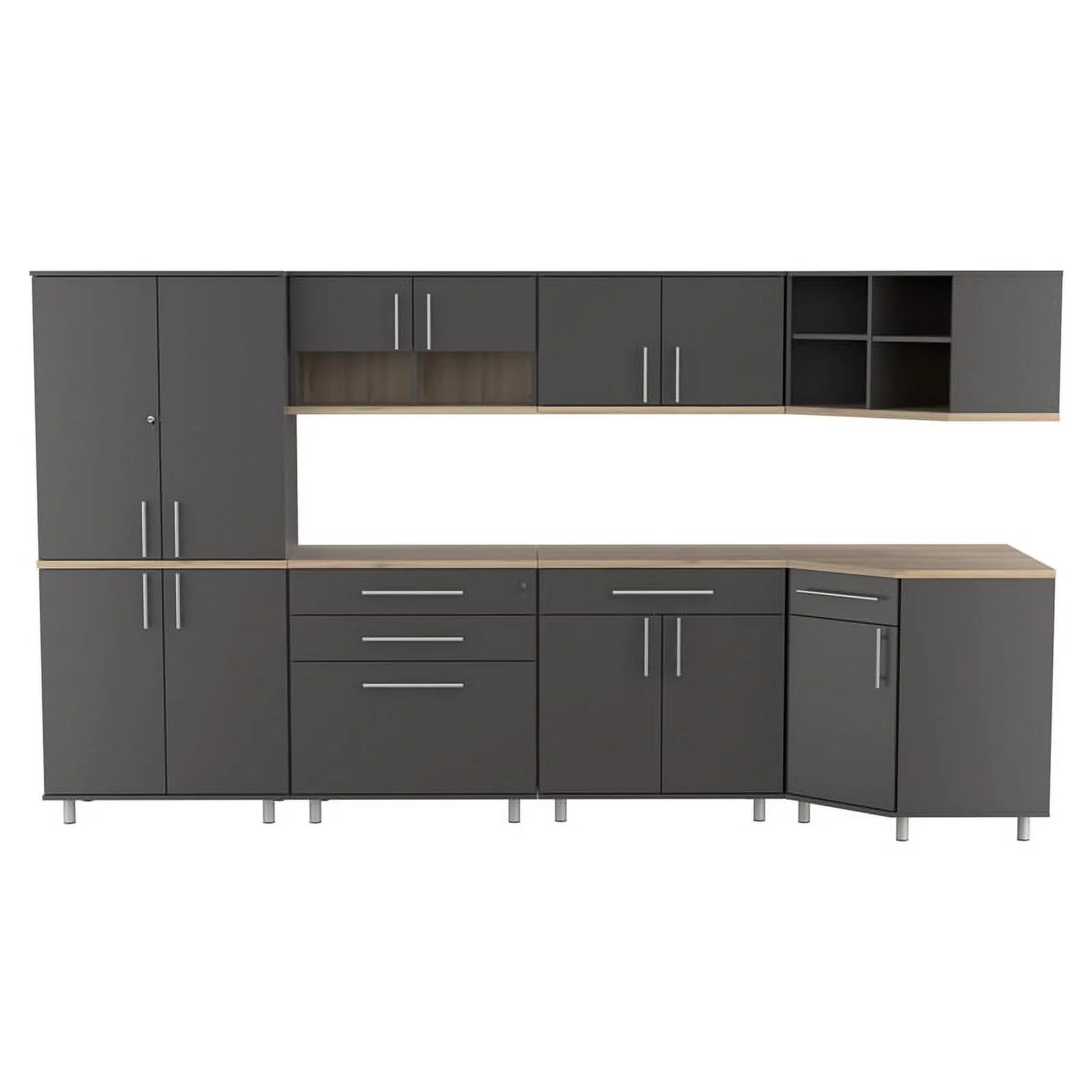 Pemberly Row 7-Piece Engineered Wood Garage Cabinet Set in Gray/Maple
