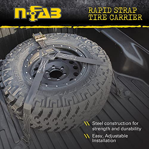 N-Fab Rapid Strap Truck Bed Tire Carrier | Gloss Black, Black Strap, Solid Welded Construction | BM1TSBK | Universal