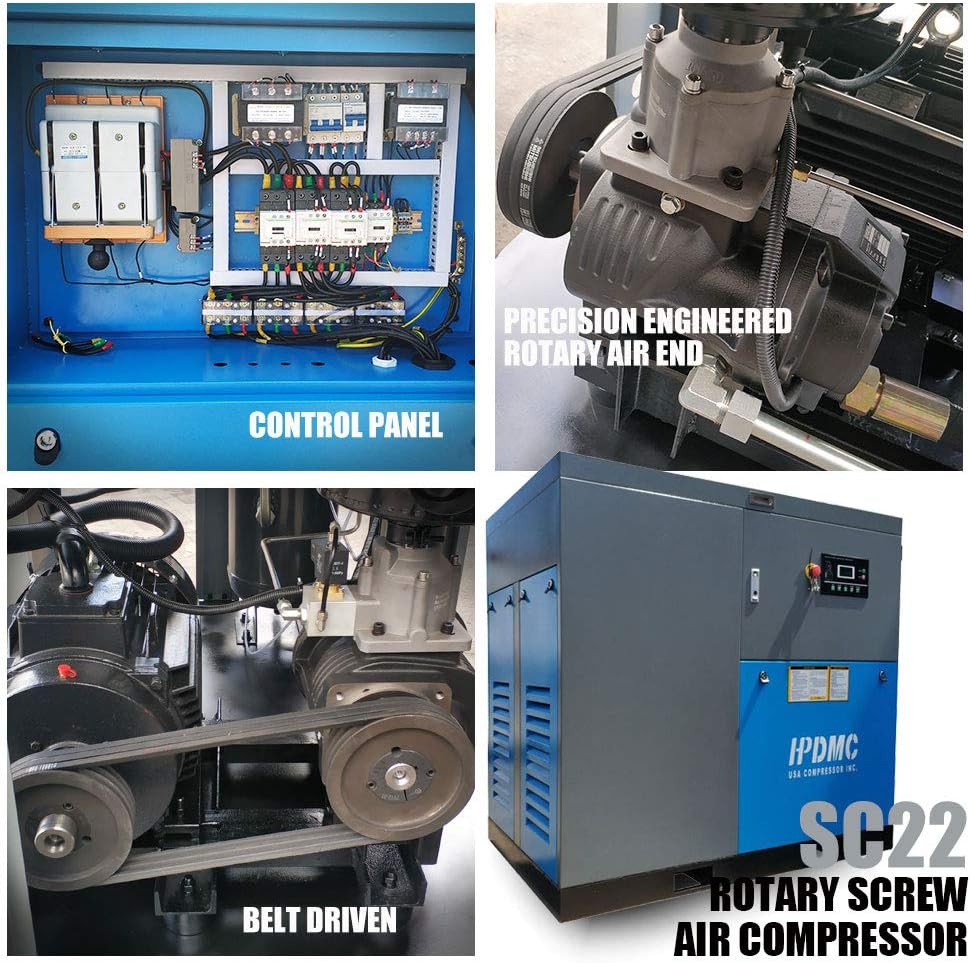 Rotary Screw Compressor 30HP / 125CFM@125 PSI - 460-480V / 60Hz / 3-Phase - Heavy Duty Stationary Industrial Air Compressed System Built-in Oil Separator