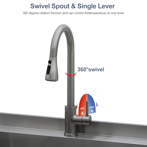 Lordear Stainless Steel Utility Sink 24 Inch - 24"x21" Freestanding Stainless Steel Kitchen Sink Single Bowl Commercial and Residential Use for Laundry Room Garage Outdoor and Kitchen