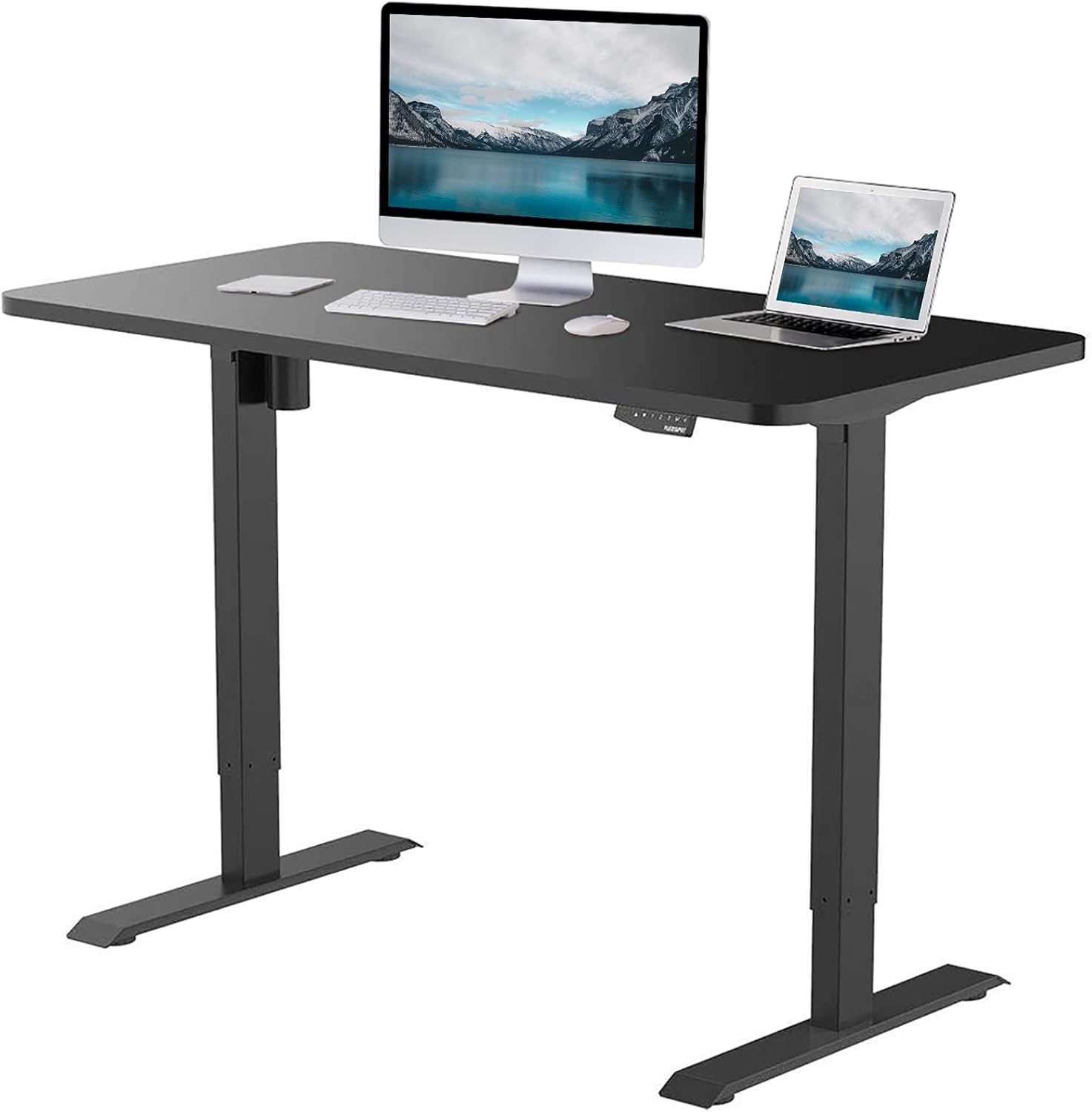 Flexispot Quick Install Standing Desk Electric Height Adjustable Desk for Home Office 48 x 24 Inches Sit Stand Desk Whole Piece Desk Board with Memory (48x24 w/Memory Key, Black)