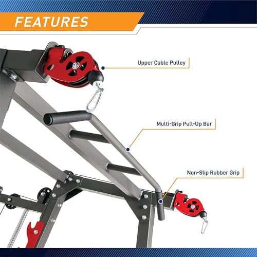 Marcy 3 in 1 Smith Machine Home Gym System with Upper and Lower Dual Cable Crossovers and Adjustable Bench for Full Body Training, Black