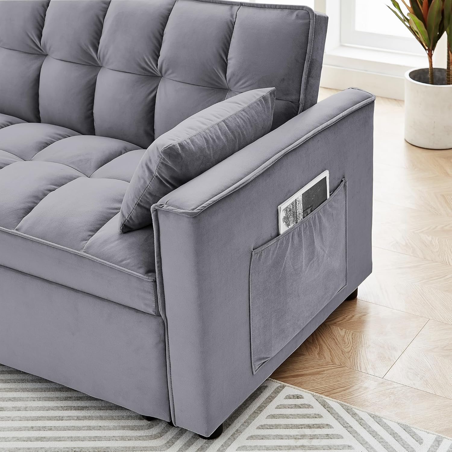 3 in 1 Tufted Convertible Sleeper Sofa Bed, Modern Velvet Futon Loveseat Couch w/Pullout Bed, Small Love Seat Lounge Daybed w/Reclining Backrest, Toss Pillows, Pockets for Living Room Small Places RV