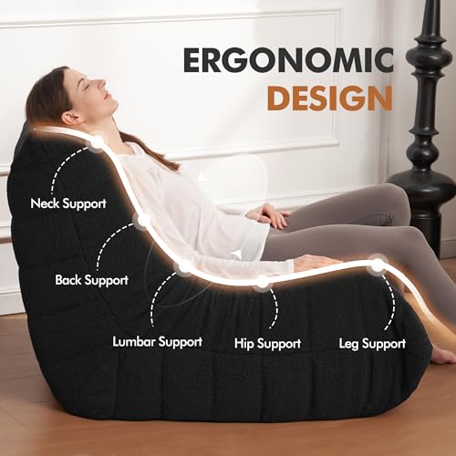 Bean Bag Chair Big Sofa Beanbag Chair for Adults Fireside Chair Bean Bag Lounger with Memory Foam Filled for Home,Apartment or Gaming Venue(Black Plush)