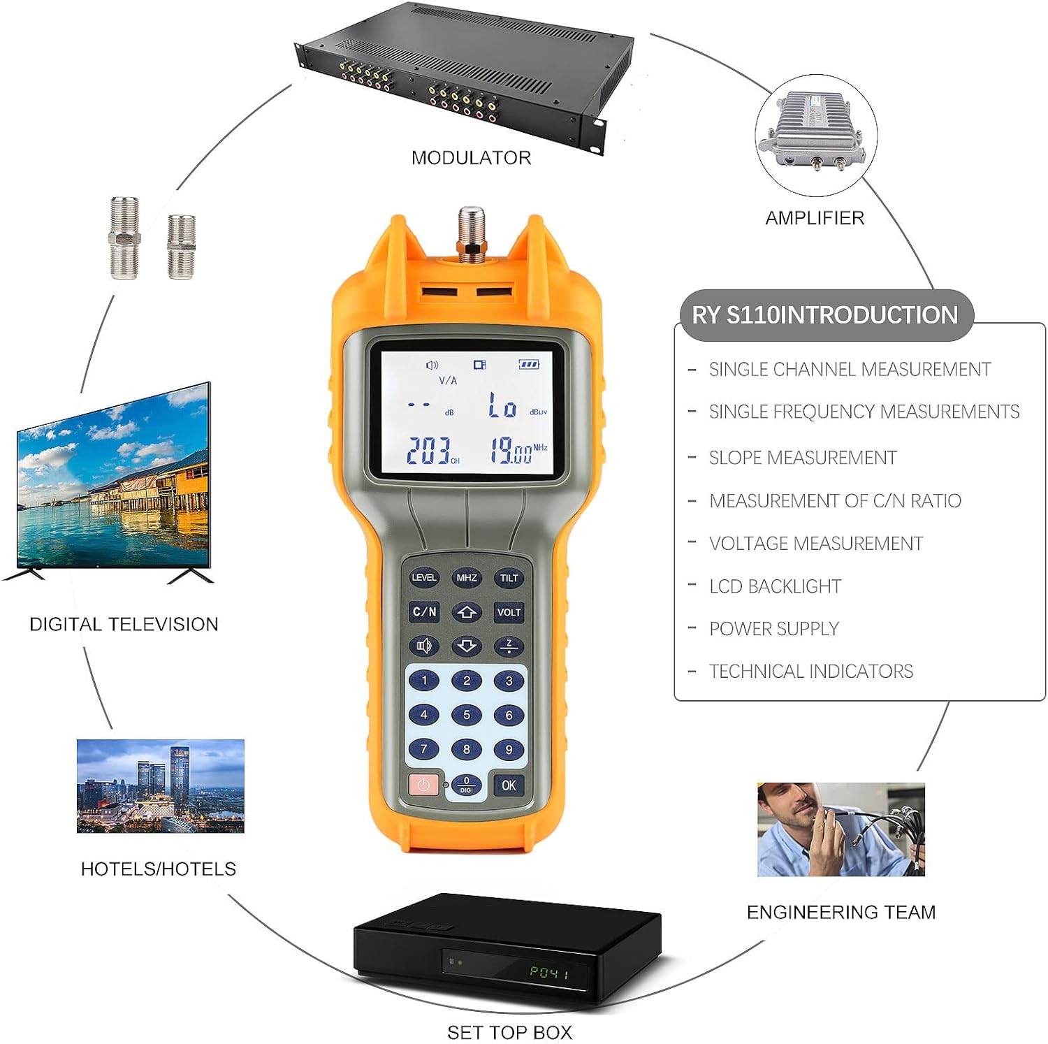 AUGOCOM RY S110 CATV Cable TV Handle Signal Level Meter DB Best Tester 47-870MHz