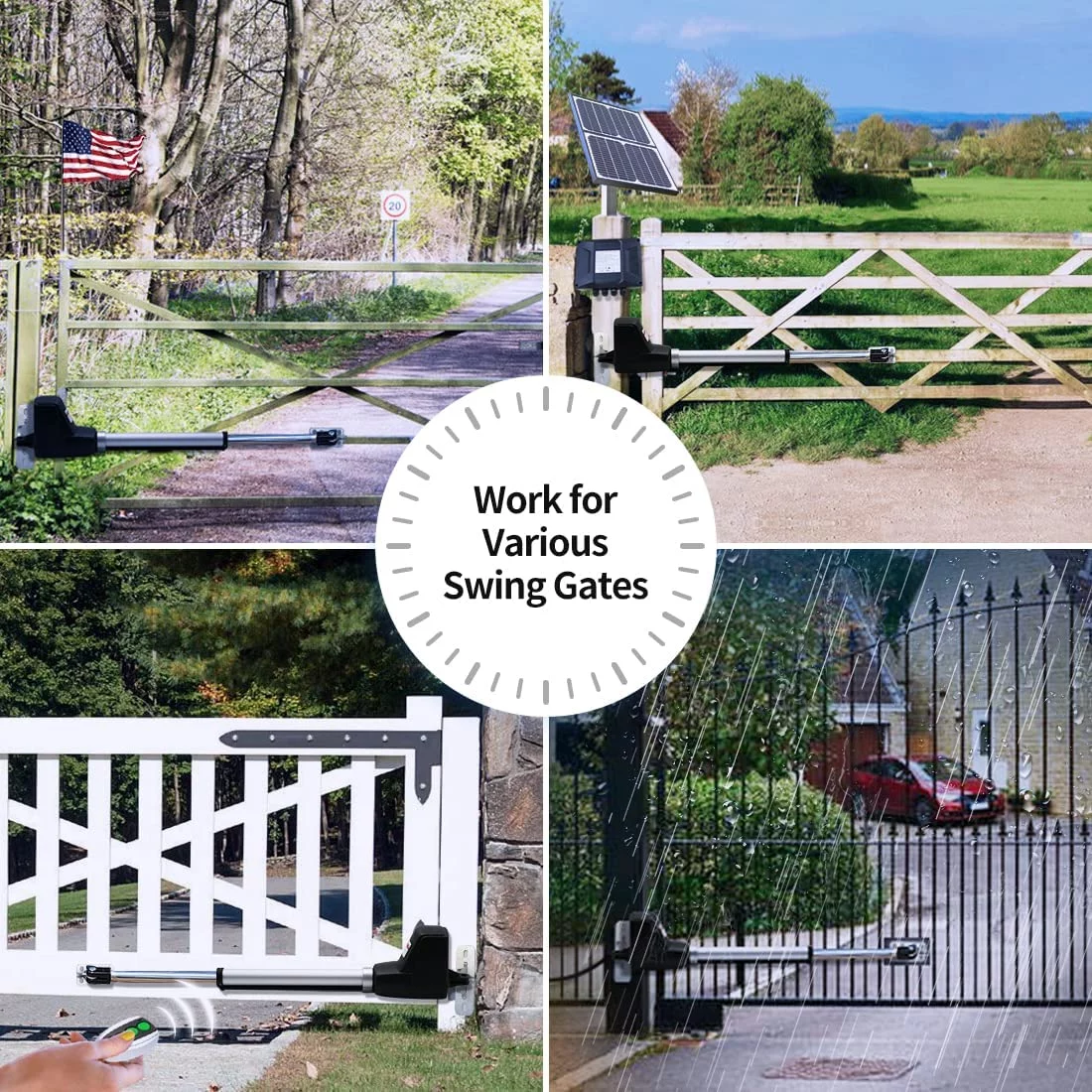 TOPENS AT6131S Solar Single Swing Gate Opener Medium Duty Automatic Gate Motor for Single Swing Gates Up to 18ft, Electric Driveway Gate Operator AC Powered with Solar Panel Remote Control Kit