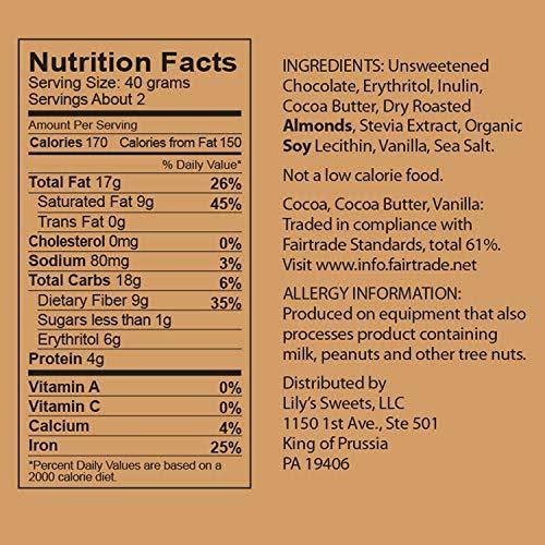 Salted Almond Dark Chocolate Bar by Lily&s Sweets Stevia Sweetened No Added Suga