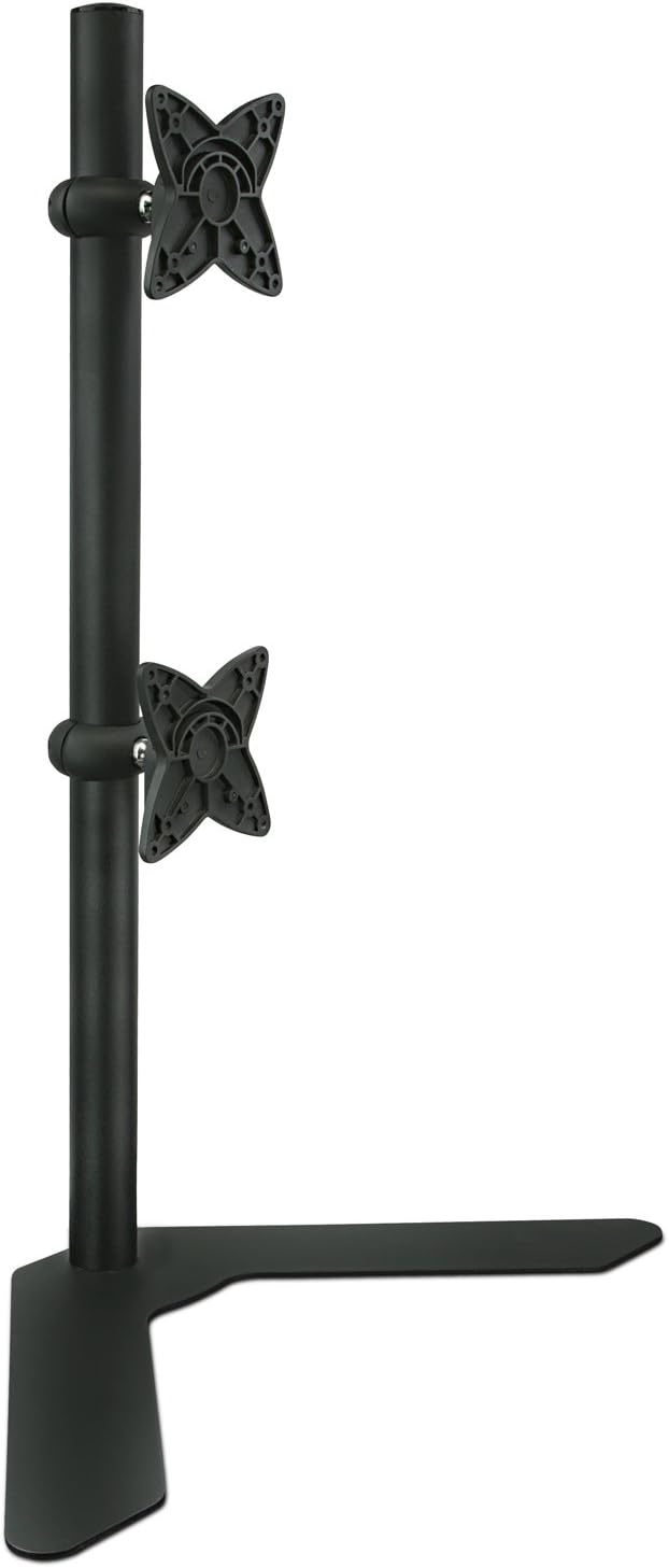 Mount-It! Dual Monitor Stand | Vertical Stack Free Standing Desk Mount | Adjustable Height for Computer Monitor Screens Up To 27 Inches, VESA 75x75 and 100x100, Black (MI-758)