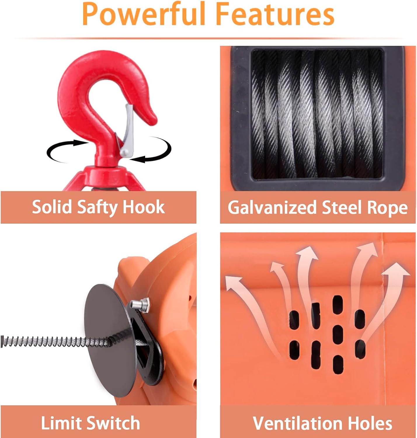 Portable Electric Hoist Winch, 3-in-1 Electric Hoist Winch 1100lb 1500W 110V 120V Power Winch Crane with Remote Control 25 Feet lifting height Lift 16ft/min