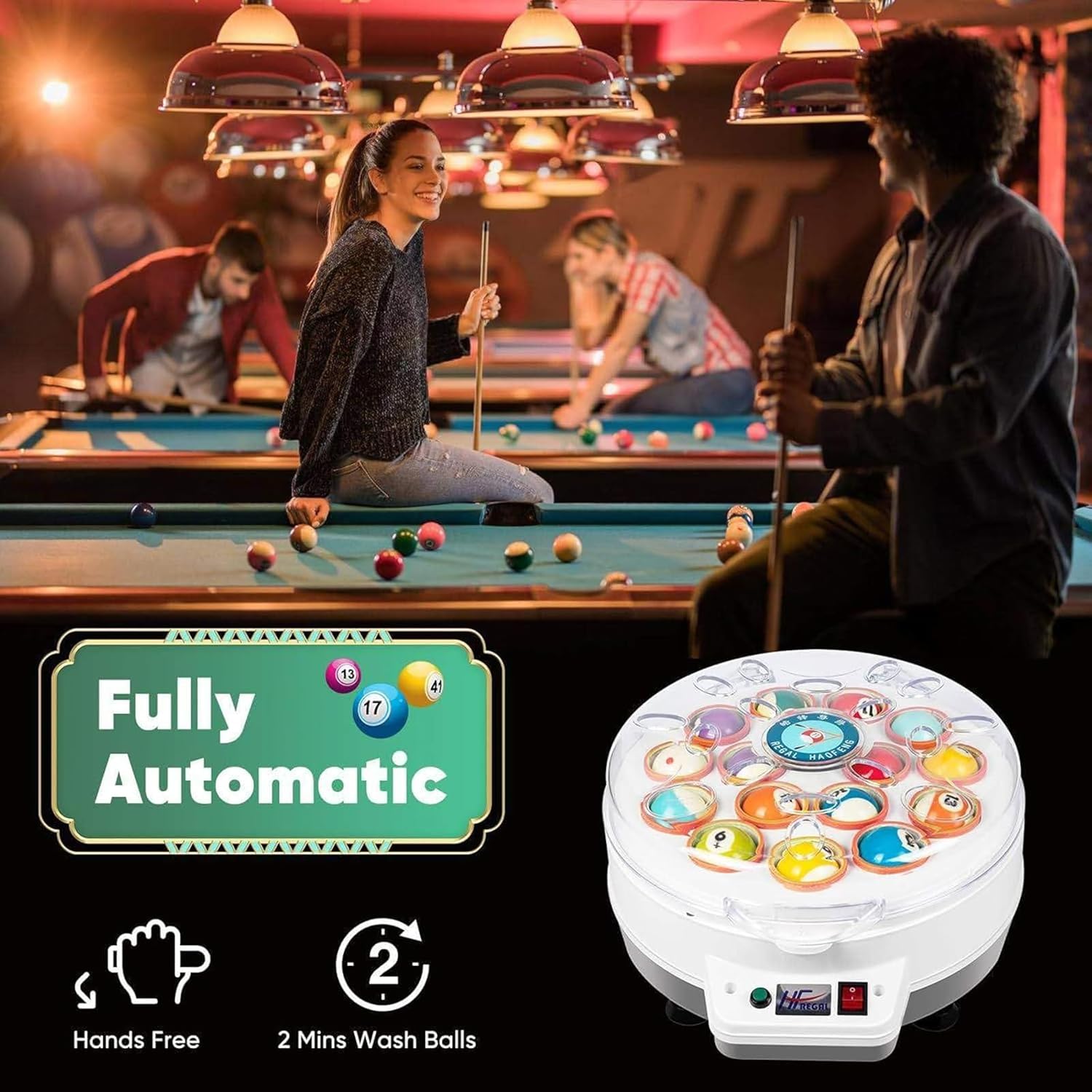 Pool Ball Cleaner, Automatic Billiard Cleaning Polishing Machine with LED Touch Display, No Jump Ball and Run Smoothly, 2 Min Fast Polishing, for Chess Entertainment and Billiards Room