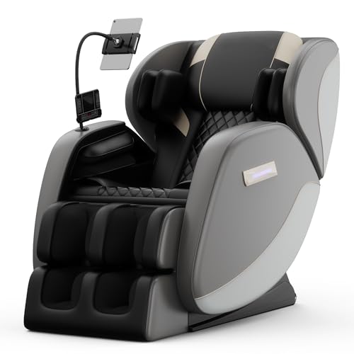 Massage Chair Full Body, Zero Gravity Massage Chair with Auto Modes, Airbag Massage, 6 Fix Point Rollers, Foot Massage, Heating, Touch Screen Controller, Gray Home Relaxation Recliner with Massage