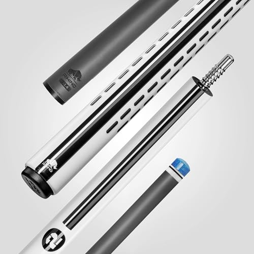 RHINO Nebula 2 Pool Cue - 100% Carbon Fiber Shaft & Composite Butt. Time Crystal Tip, Pro Taper Design, 12.4 mm,12.8 mm. 3/8-8 Joint, 3D Friction Grip. Low Deflection Pool Cue