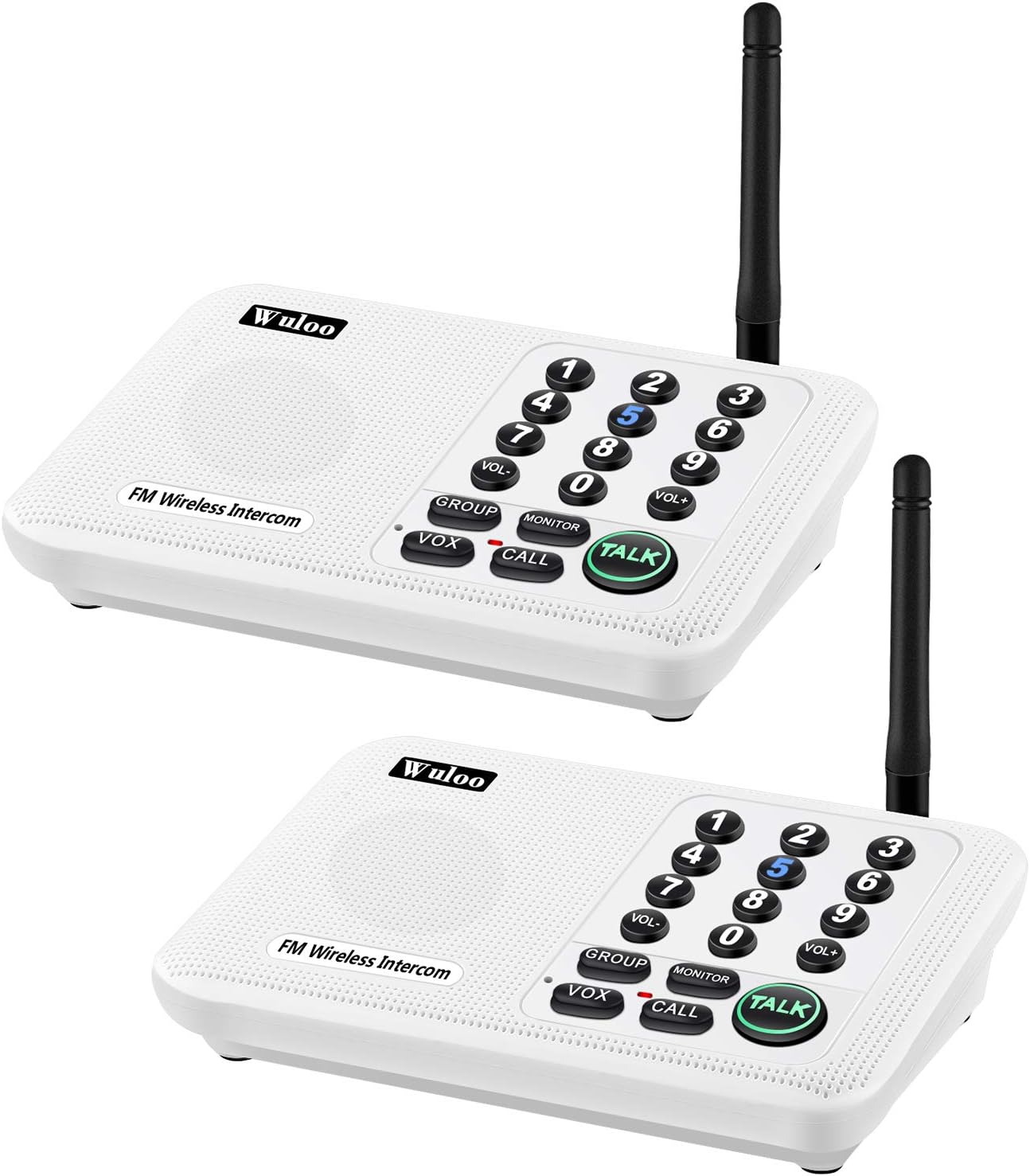 Wuloo Intercoms Wireless for Home 5280 Feet Range 10 Channel 3 Code, Wireless Intercom System for Home House Business Office, Room to Room Intercom, Home Communication System (2 Packs, White)