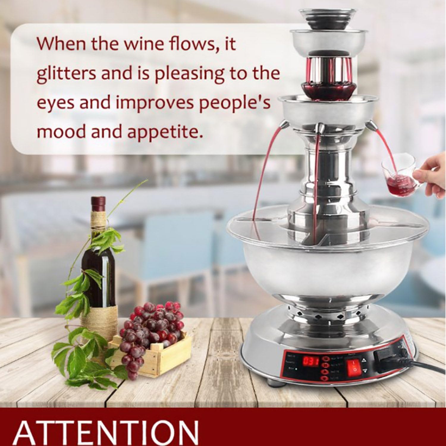 3-Tier Party Wine Fountain Machine, 120W Wine Fountain Machine, Temperature Adjustment 0~100℃,Juice and Wine Fountain with LED Lighted Base, Wine Dispenser Machine for Wedding Bar Party