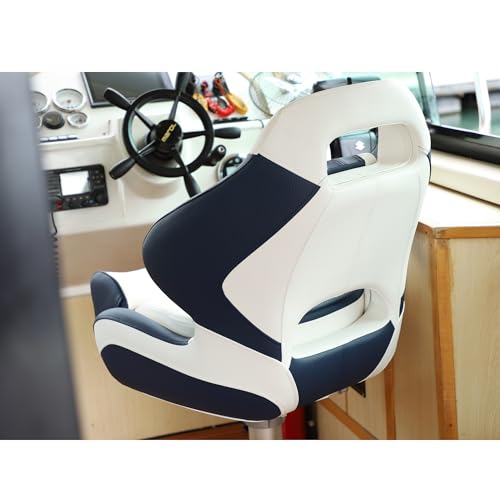 NORTHCAPTAIN Premium Pontoon Captain's Chair Sport Flip Up Boat Bucket Seat with Boat Seat Cover,Yellowish-Brown/Black