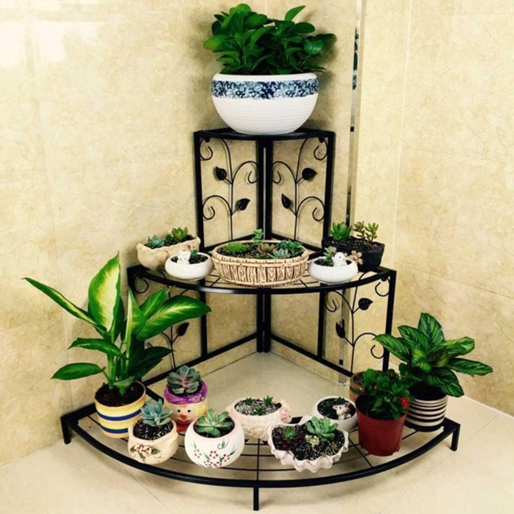 Potted Rack Flower Pot Holder Storage Shelves 3 Tier Corner Plant Display Stand Shelving Firmly Support Wrought Iron Ladder Shelf for Indoor Outdoor Garden