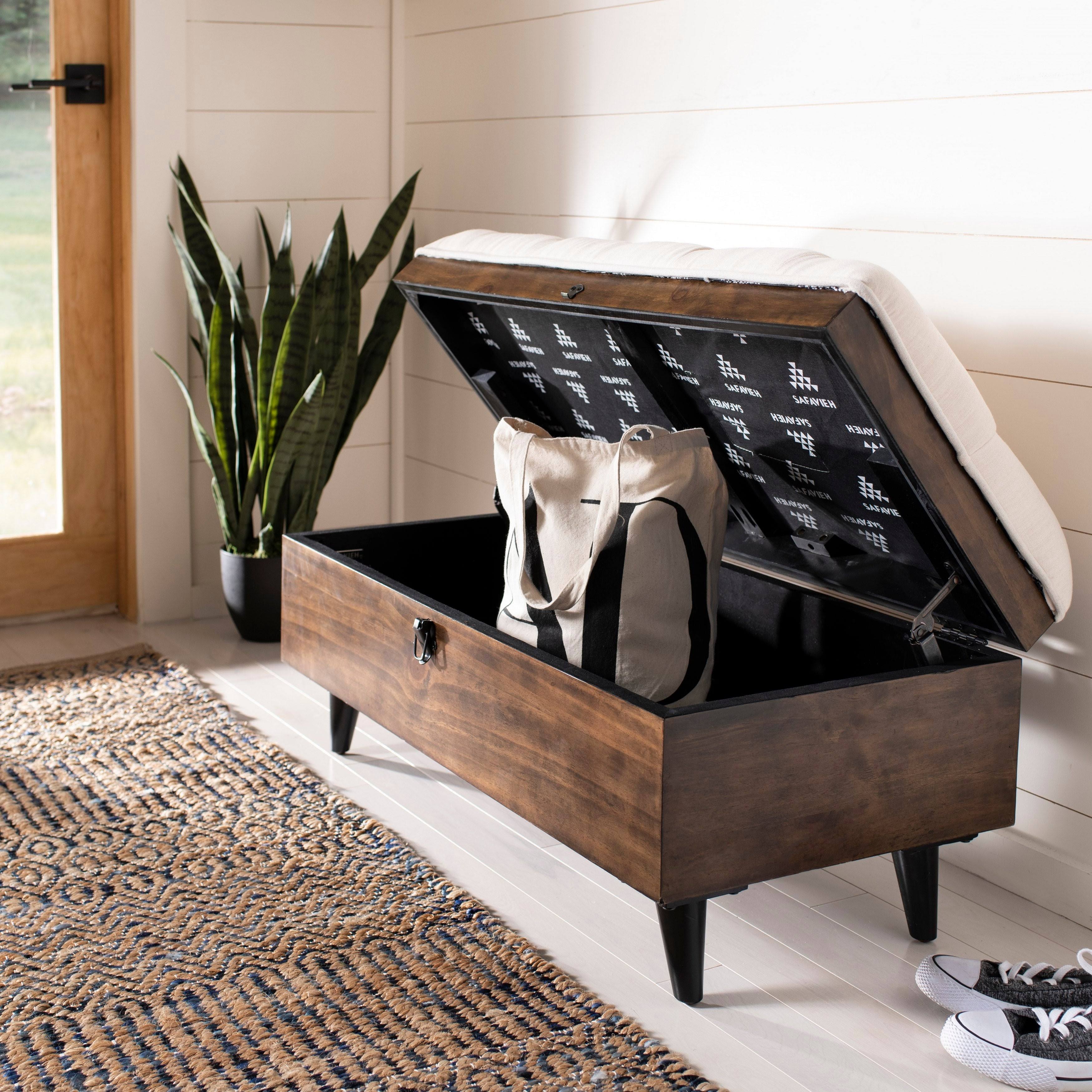 Safavieh Liam Light Beige u0026 Dark Oak Tufted Cocktail Ottoman