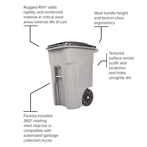 Toter 79232-R1209 32 Gallon Blackstone Trash Can with Wheels and Attached Lid