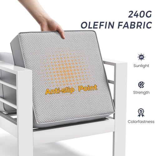 UDPATIO 8 Piece Aluminum Patio Furniture Set, Oversized Modern Outdoor Furniture Set with Olefin Fabric Cushion for Patio Deck Backyard, Dark Grey(with Waterproof Covers)