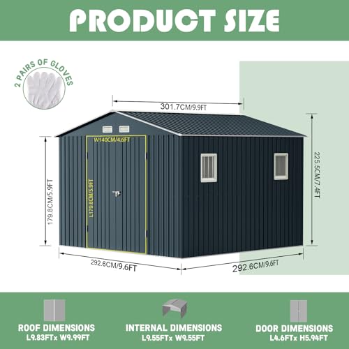 Outdoor Storage Shed 10 x 12ft. Utility Tool Shed Metal Storage Garden Shed with Lockable Doors, Windows & Metal Frame Floor for Patio Storage,Brown