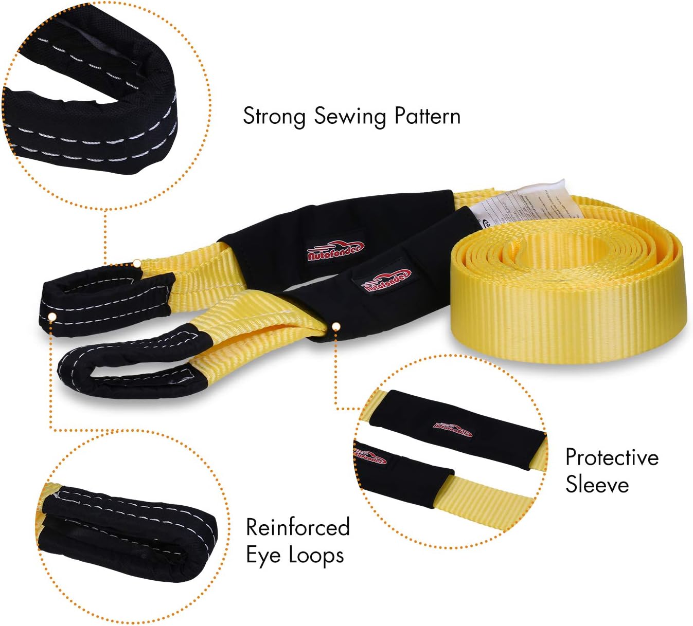 Autofonder Heavy Duty Tow Strap 12T Recovery Kit: 4WD Tow Strap + 3/4 Bow Shackle (2pcs) + Storage Bag (20ft)