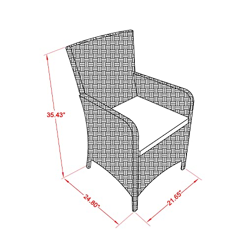 East West Furniture LULU7-53V Luneburg 7 Piece Wicker Patio Furniture Set Consist of a Rectangle Outdoor Table with Glass Top and 6 Balcony Backyard Armchair with Cushion, 36x73 Inch, Cream
