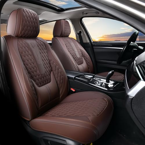 Coverado Car Seat Covers Full Set, Leather Seat Covers for Car Waterproof Automotive Seat Covers Protector Universal Fit for Most Cars SUV Truck with Lumbar Support(Red Line)