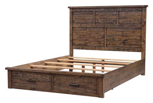 Solid Queen Bed Frame with 2 Storage Drawers, Queen Size Platform Bed Frame with High Headboard, Queen Bed with Wooden Support Legs Compatible with Teens Adults, Natural Bedroom Bed Frame,