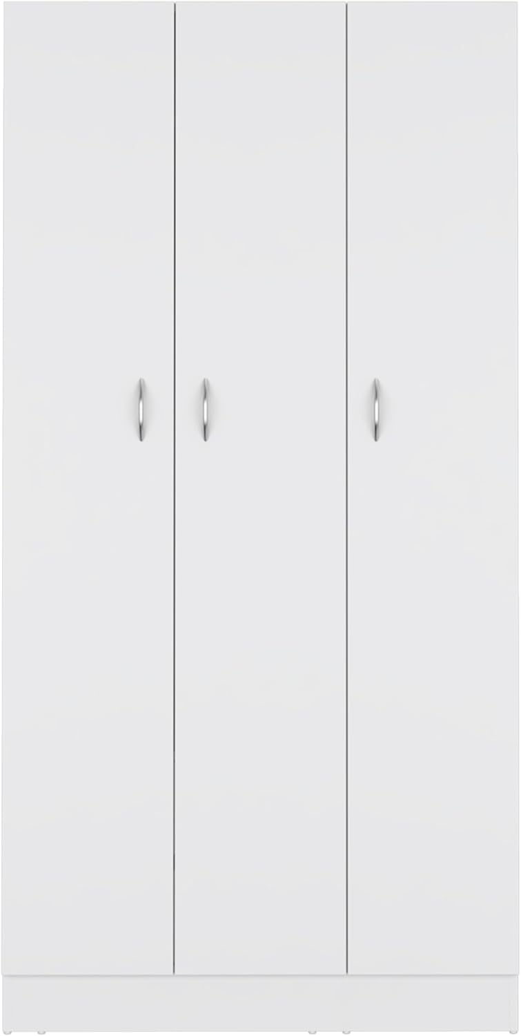 Wardrobe Armoire 71H with 3-Doors and 2-Inner Drawers, 3 Doors, White