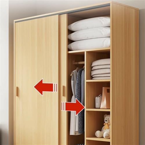 NIUYAO Solid Wood Family Wardrobe Closet Armoire Sliding Door Clothing Rod & Shelves Included Bedroom Dressing room Storage Cabinet -Wood 63" L x 18" W x 71" H